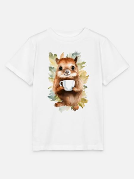 Eichhörnchen mit Kaffee -Aquarellstil - Stanley/Stella Kinder T-Shirt MINI CREATOR - Weiß