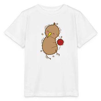 Un oiseau kiwi joue au ballon-chasseur avec des kiwis - T-shirt bio MINI CREATOR Stanley/Stella Enfant - blanc - Devant - Maike (125cm)
