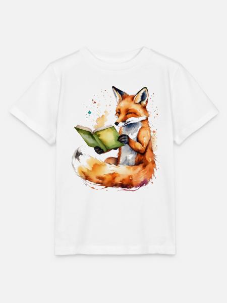 Fuchs Lesen Buch Bunt Tier Design Print - Stanley/Stella Kinder T-Shirt MINI CREATOR  - Weiß