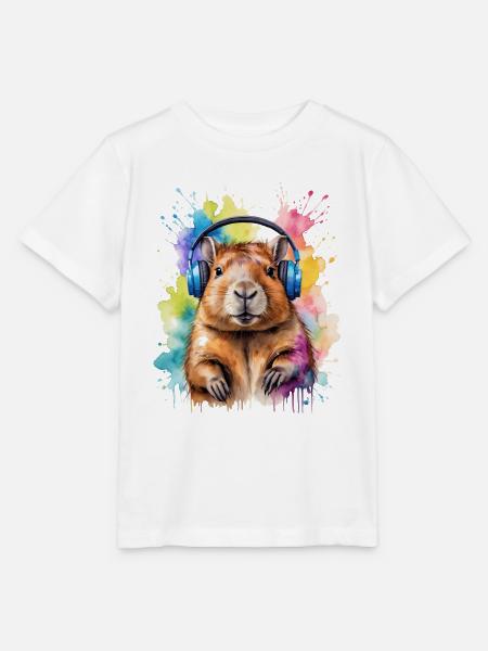 Capybara Kopfhörer Capy Bunt Tier Design Print - Stanley/Stella Kinder T-Shirt MINI CREATOR - Weiß