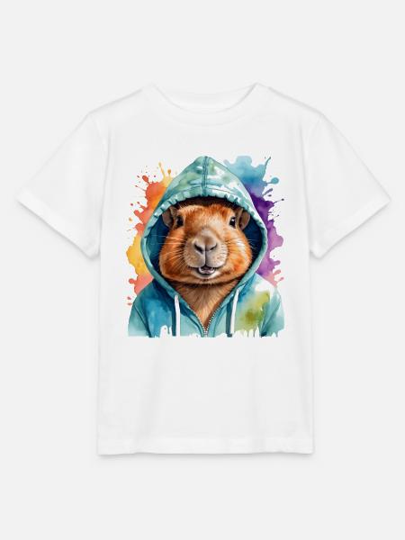 Capybara Hoodie Capy Bunt Tier Design Print - Stanley/Stella Kinder T-Shirt MINI CREATOR - Weiß