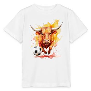 Stier Fußball Bunt Spanien Tier Design Print - Stanley/Stella Kinder T-Shirt MINI CREATOR  - Weiß - Vorne - Maike (125cm)