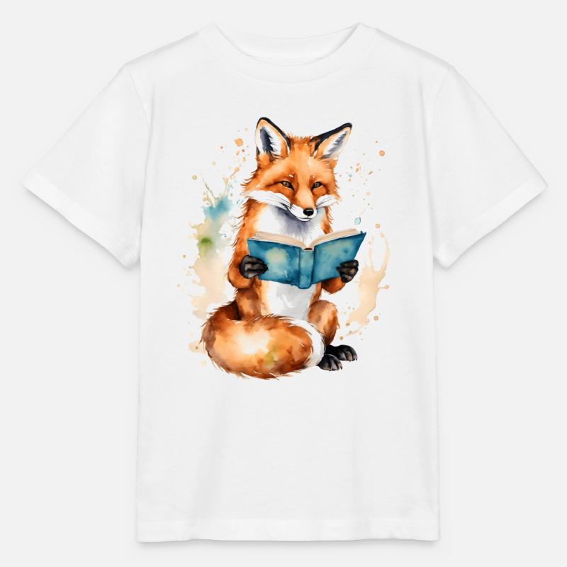 Fuchs Lesen Buch Bunt Tier Design Print - Stanley/Stella Kinder T-Shirt MINI CREATOR  - Weiß