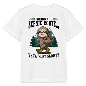 Sloth Hiking Mountains Taking the scenic route - Stanley/Stella MINI CREATOR Kids’ T-Shirt - white - Front - Maike (125cm)