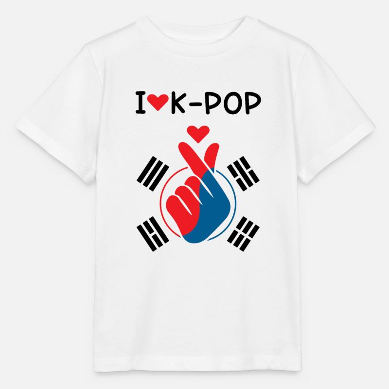 J’aime K-Pop doigt Drapeau - T-shirt bio MINI CREATOR Stanley/Stella Enfant - blanc