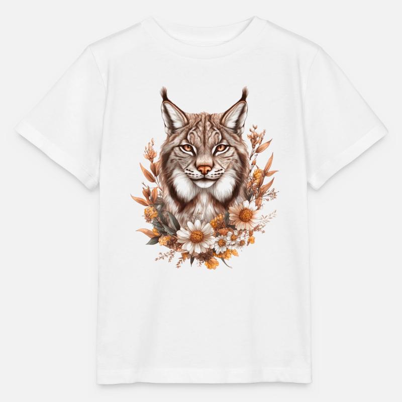 Lynx avec des fleurs - T-shirt bio MINI CREATOR Stanley/Stella Enfant - blanc
