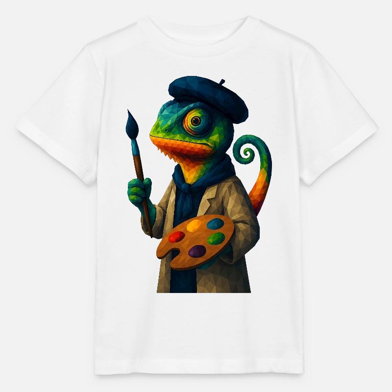 WPAP Style Animaux - Palette de couleurs Chameleon Painter - T-shirt bio MINI CREATOR Stanley/Stella Enfant - blanc