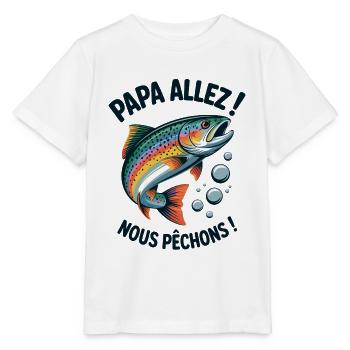 Papa allez! Nous pêchons ! Truite sautante - T-shirt bio MINI CREATOR Stanley/Stella Enfant - blanc - Devant - Maike (125cm)