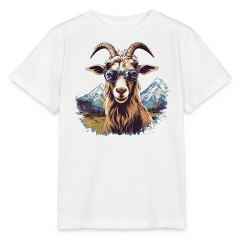 Une chèvre avec des lunettes de soleil dans les montagnes - T-shirt bio MINI CREATOR Stanley/Stella Enfant - blanc - Devant - Maike (125cm)