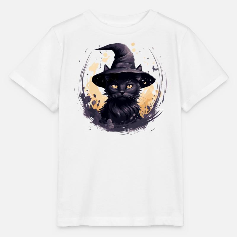 Schwarze Katze mit Hexenhut - Stanley/Stella Kinder T-Shirt MINI CREATOR  - Weiß