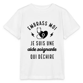 Embrasse moi je suis une aide-soignante cadeau - T-shirt bio MINI CREATOR Stanley/Stella Enfant - blanc - Devant - Maike (125cm)