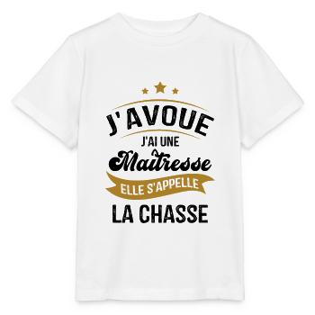 J'ai une maîtresse elle s'appelle la chasse - T-shirt bio MINI CREATOR Stanley/Stella Enfant - blanc - Devant - Maike (125cm)