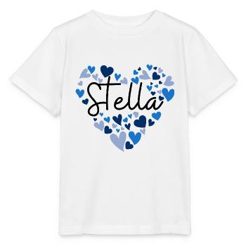 J’adore les cœurs Stella en bleu - T-shirt bio MINI CREATOR Stanley/Stella Enfant - blanc - Devant - Maike (125cm)