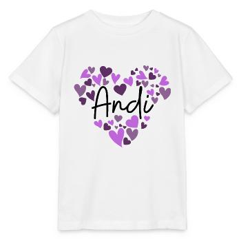 I love Andi hearts in purple - Stanley/Stella MINI CREATOR Kids’ T-Shirt - white - Front - Maike (125cm)