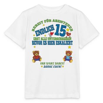 Livre d’or 15e anniversaire fille et garçon - T-shirt bio MINI CREATOR Stanley/Stella Enfant - blanc - Devant - Maike (125cm)