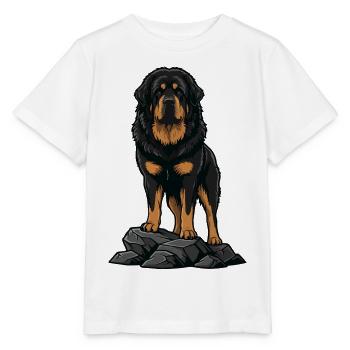 Tibetischer Mastiffhund auf Felsenporträt Schwarzes Feuer - Stanley/Stella Kinder T-Shirt MINI CREATOR  - Weiß - Vorne - Maike (125cm)