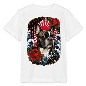 Französische Bulldogge im Japan Tattoo Stil - Stanley/Stella Kinder T-Shirt MINI CREATOR  - Weiß - Vorne - Maike (125cm)
