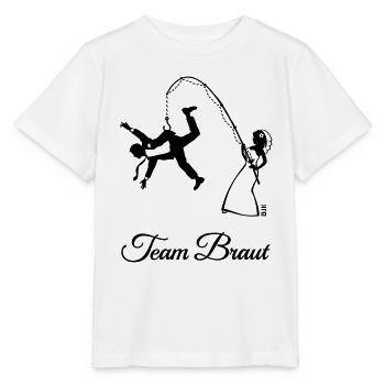 Team Braut Ehemann Angeln (JGA / 1C) - Stanley/Stella Kinder T-Shirt MINI CREATOR  - Weiß - Vorne - Maike (125cm)