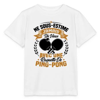 Un vieux avec une raquette de ping pong - T-shirt bio MINI CREATOR Stanley/Stella Enfant - blanc - Devant - Maike (125cm)