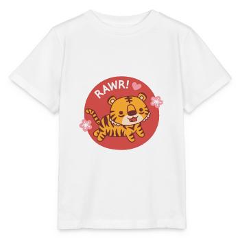 Süßer kleiner Tiger wird roher mit Sakura-Blumen - Stanley/Stella Kinder T-Shirt MINI CREATOR  - Weiß - Vorne - Maike (125cm)