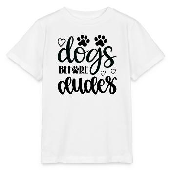 Dogs in front of guys - Stanley/Stella MINI CREATOR Kids’ T-Shirt - white - Front - Maike (125cm)