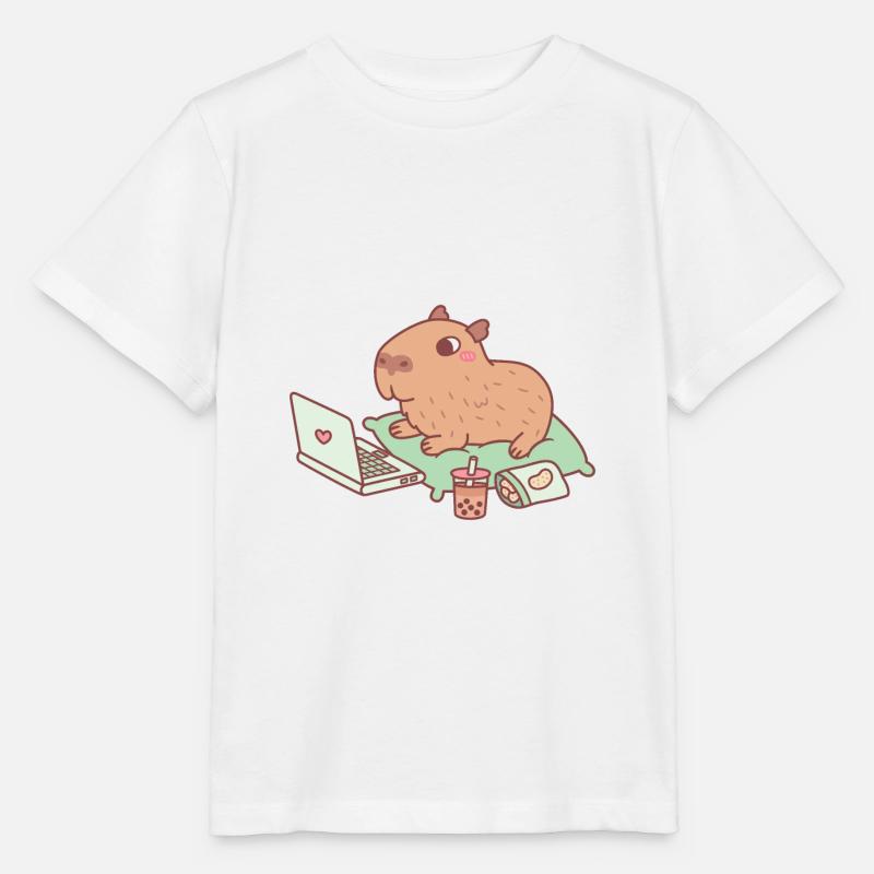 Süßes Capybara Chillen mit Laptop und Snacks - Stanley/Stella Kinder T-Shirt MINI CREATOR  - Weiß