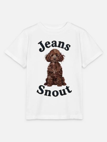 Brauner Pudel im Jeansflicken-Stil - Stanley/Stella Kinder T-Shirt MINI CREATOR - Weiß