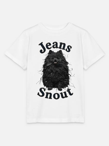 Schwarzer Spitz im Jeansflicken-Stil - Stanley/Stella Kinder T-Shirt MINI CREATOR  - Weiß