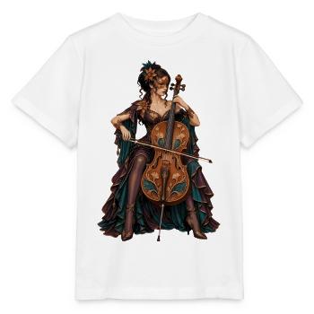Cello Diva im ArtNouveau Gewand - Stanley/Stella Kinder T-Shirt MINI CREATOR  - Weiß - Vorne - Maike (125cm)