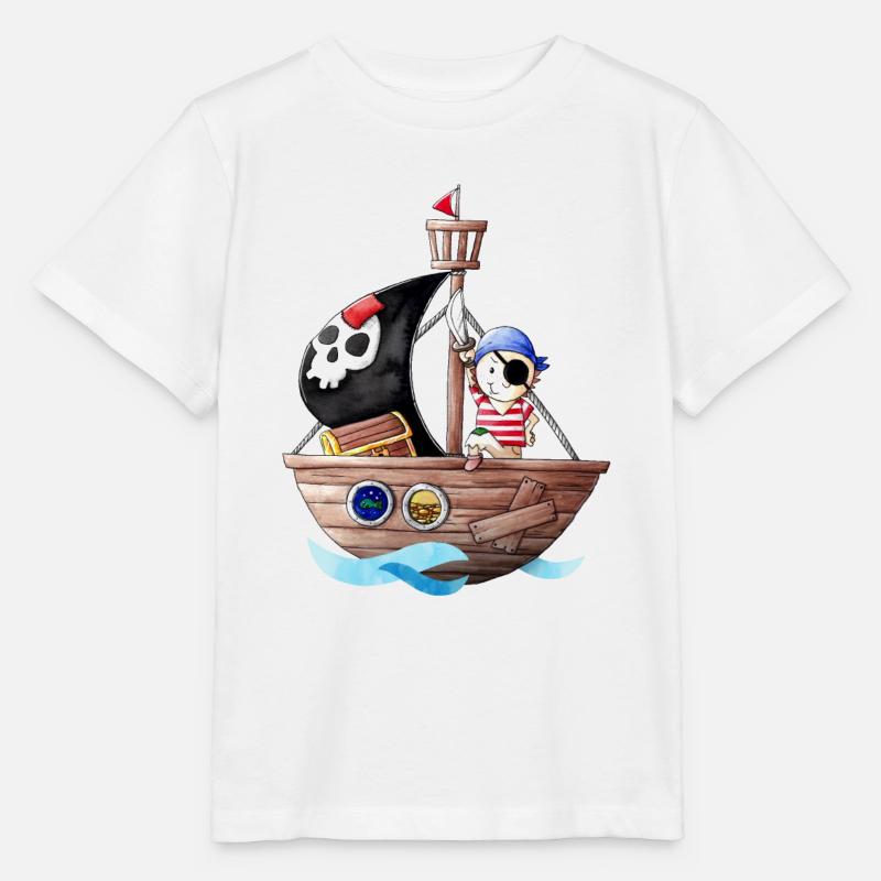 Petit pirate avec son bateau - T-shirt bio MINI CREATOR Stanley/Stella Enfant - blanc