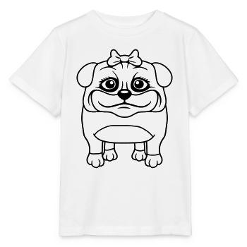 Dog Pug Girl Pretty Bow Woman Female - Stanley/Stella MINI CREATOR Kids’ T-Shirt - white - Front - Maike (125cm)