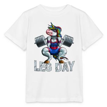 Leg Day Kniebeuge Einhorn Gewichtheber Langhantel Gym Tr - Stanley/Stella Kinder T-Shirt MINI CREATOR  - Weiß - Vorne - Maike (125cm)