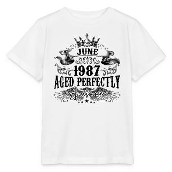 1987 | June Aged Perfectly 1987 Geburtstagsgeschenk - Stanley/Stella Kinder T-Shirt MINI CREATOR  - Weiß - Vorne - Maike (125cm)