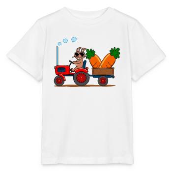 Cooler Hase auf Traktor mit Riesenkarotten - Stanley/Stella Kinder T-Shirt MINI CREATOR  - Weiß - Vorne - Maike (125cm)