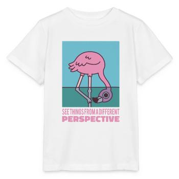 Flamingo sieht die Dinge aus einer anderen Perspektive - Stanley/Stella Kinder T-Shirt MINI CREATOR  - Weiß - Vorne - Maike (125cm)