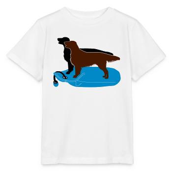 2 Flat Coated Retriever auf Dummy - Stanley/Stella Kinder T-Shirt MINI CREATOR  - Weiß - Vorne - Maike (125cm)