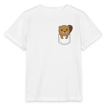 Biber in Tasche süße Biber in Brusttasche - Stanley/Stella Kinder T-Shirt MINI CREATOR  - Weiß - Vorne - Maike (125cm)