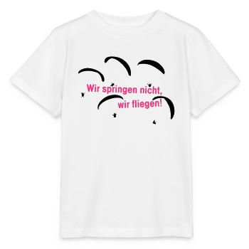 Wir springen nicht, wir fliegen! - Stanley/Stella Kinder T-Shirt MINI CREATOR  - Weiß - Vorne - Maike (125cm)