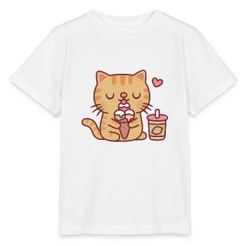 Süße getigerte Katze liebt es, Eis zu essen - Stanley/Stella Kinder T-Shirt MINI CREATOR  - Weiß - Vorne - Maike (125cm)