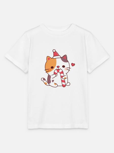 Süße Kattunkatze mampft Zuckerstange - Stanley/Stella Kinder T-Shirt MINI CREATOR - Weiß
