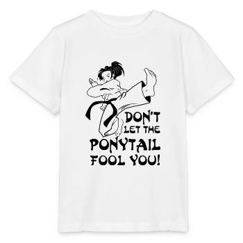 Don't let the Ponytail fool you - karate fight - Stanley/Stella MINI CREATOR Kids’ T-Shirt - white - Front - Maike (125cm)