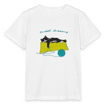 Sleeping shirt Sweet Dreams cat sleeps on pillows - Stanley/Stella MINI CREATOR Kids’ T-Shirt - white - Front - Maike (125cm)
