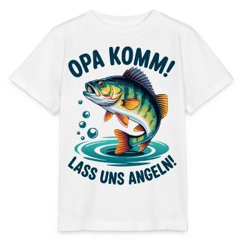 Fish with fishing motif and saying - Stanley/Stella MINI CREATOR Kids’ T-Shirt - white - Front - Maike (125cm)