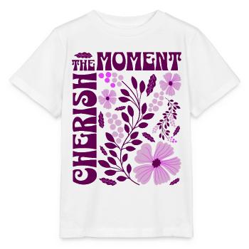 Cherish The Moment Blumen Floral Retro Geschenk    - Stanley/Stella Kinder T-Shirt MINI CREATOR  - Weiß - Vorne - Maike (125cm)