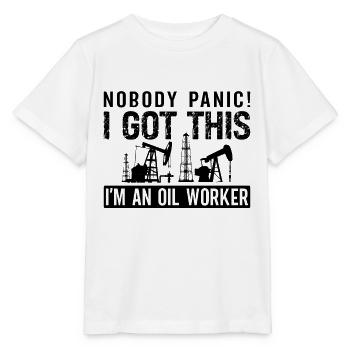 No one panics, I have this oil rig - Stanley/Stella MINI CREATOR Kids’ T-Shirt - white - Front - Maike (125cm)