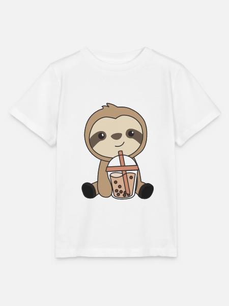 Bubble Tea Faultier mit Schokolade süße Tiere - Stanley/Stella Kinder T-Shirt MINI CREATOR - Weiß