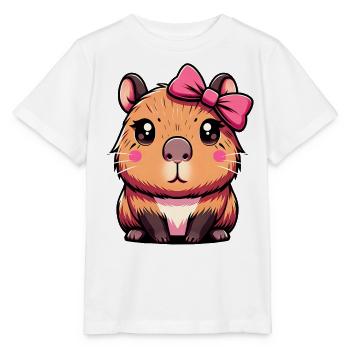 Süßes Capybara Rosa Schleife Capybara - Stanley/Stella Kinder T-Shirt MINI CREATOR  - Weiß - Vorne - Maike (125cm)