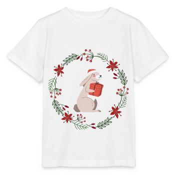 Christmas: rabbits with Christmas present - Stanley/Stella MINI CREATOR Kids’ T-Shirt - white - Front - Maike (125cm)