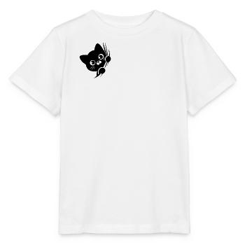 Baffled cat behind the curtain - Stanley/Stella MINI CREATOR Kids’ T-Shirt - white - Front - Maike (125cm)