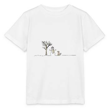 Snow Snowman Dog Stick Throwing Sticks - Stanley/Stella MINI CREATOR Kids’ T-Shirt - white - Front - Maike (125cm)